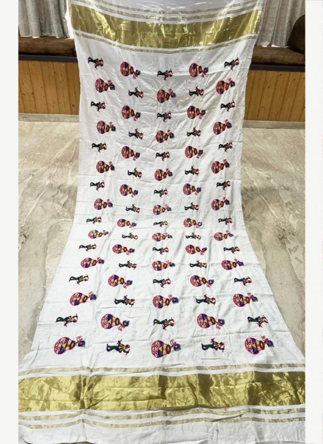 Silk White Navratri Wear Embroidery Work Dupatta